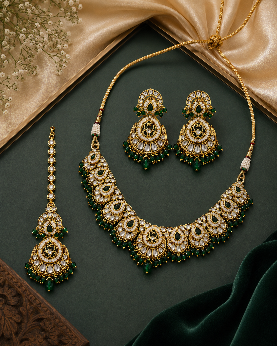 Green Diya Kundan Necklace