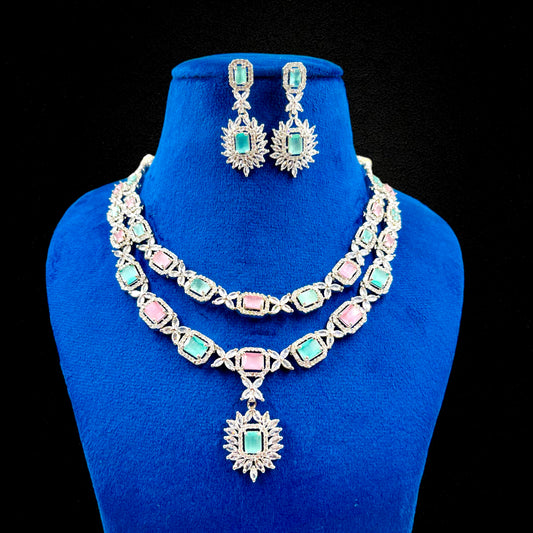 Mint & Pink Shreya American Diamond Necklace