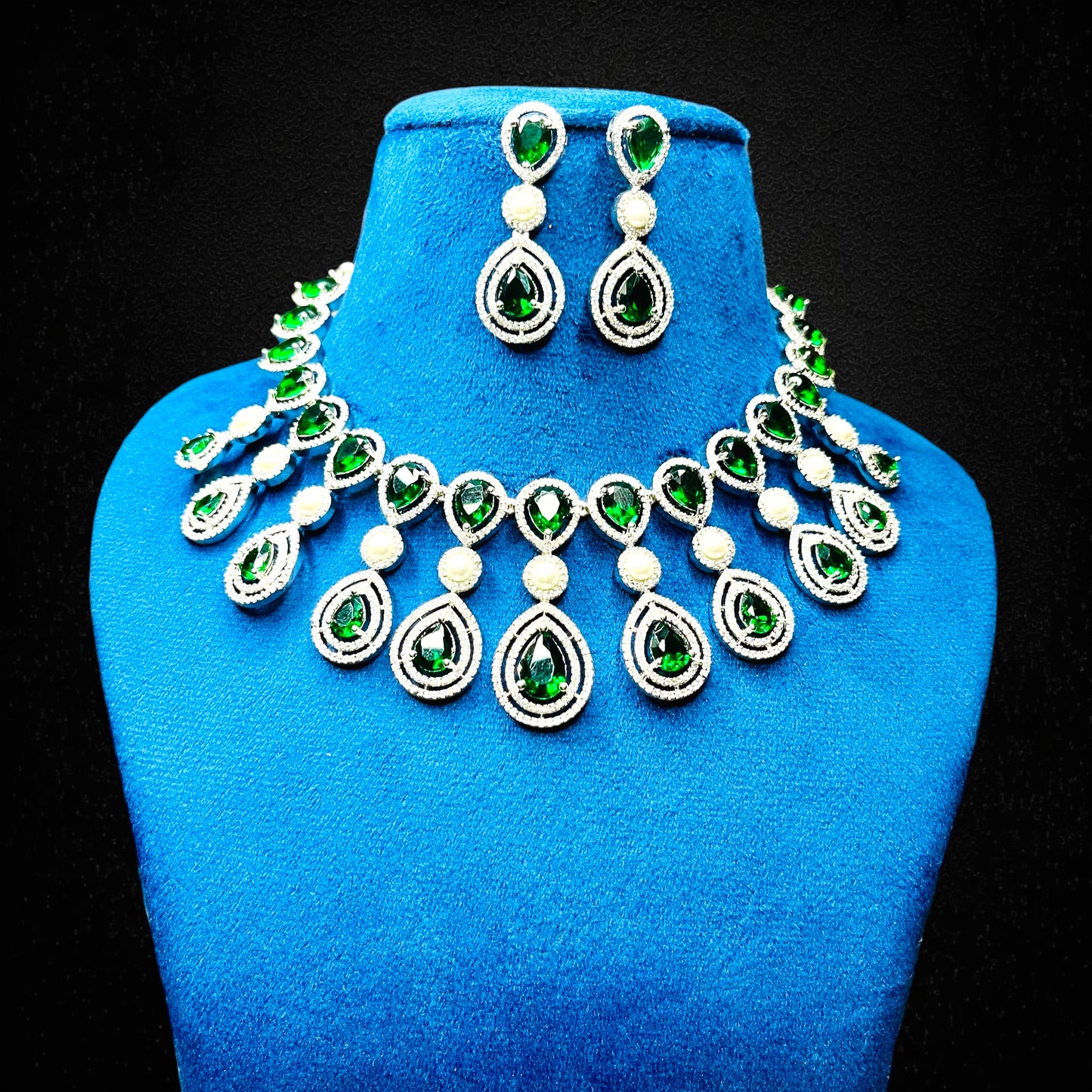 Emerald Victoria American Diamond Necklace