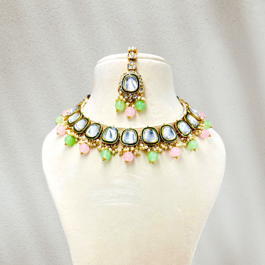 Mint & Pink Kavya Kundan Necklace