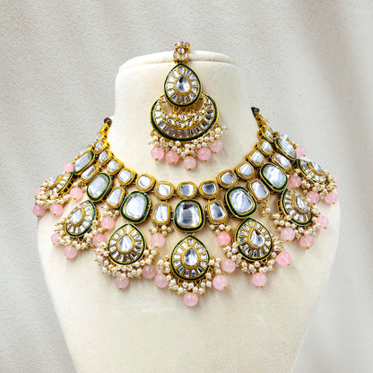 Pink Bhavya Kundan Necklace