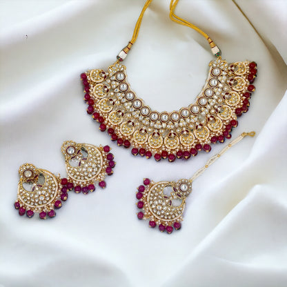 Maroon Roshni Kundan Necklace